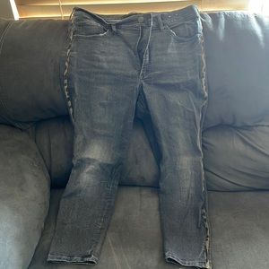 Lightly Distressed Jeggings with Leopard Never Worn